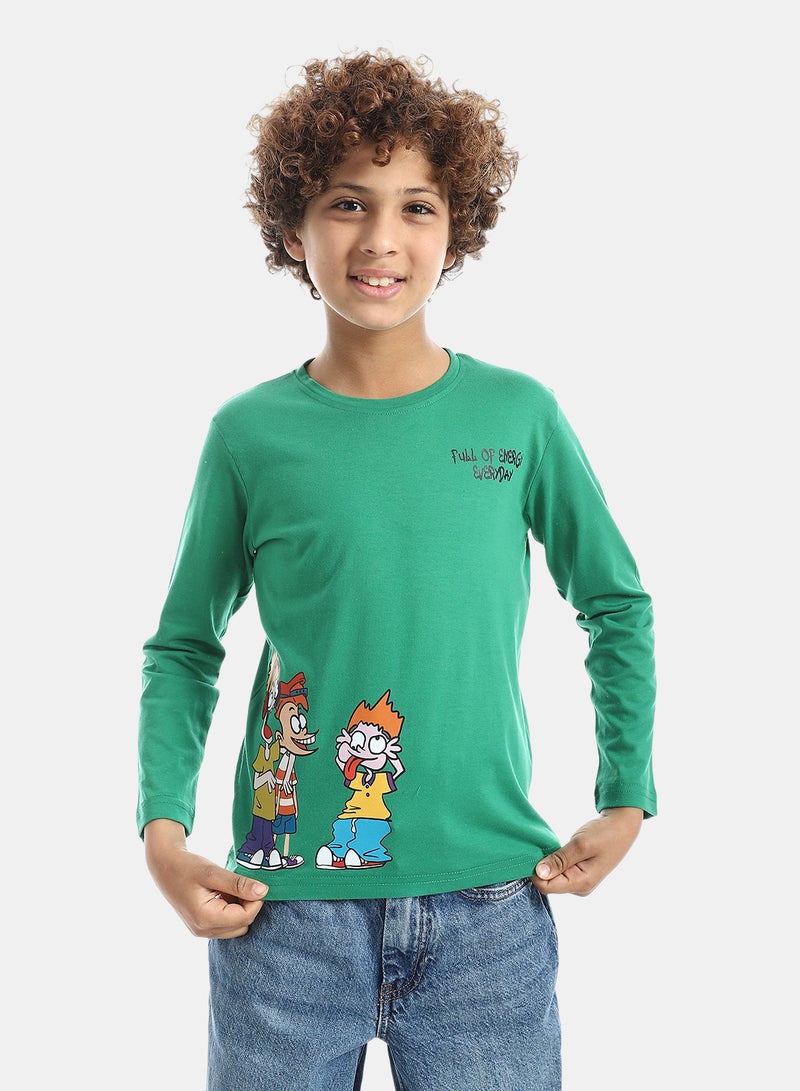 Andora Boys Printed Long-Sleeve Shirt_Green - Image 1